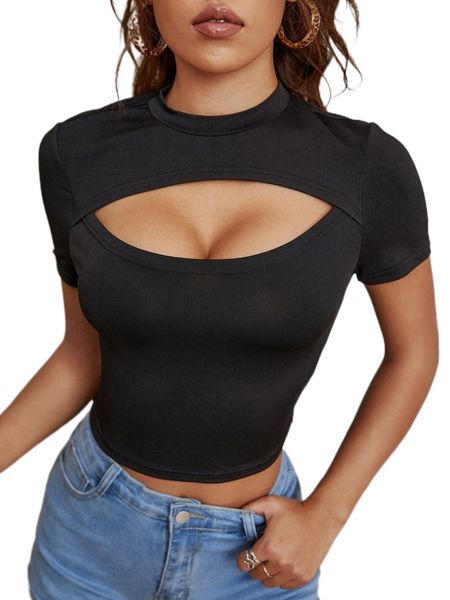 

mock neck cut out crop tee x0d7#, White