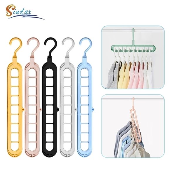 5pcs/lot roupas cabide de suporte multi-port círculo racks de secagem de 9 buracos rack de lenço de plástico multifuncional de rota de rota de plástico 210318