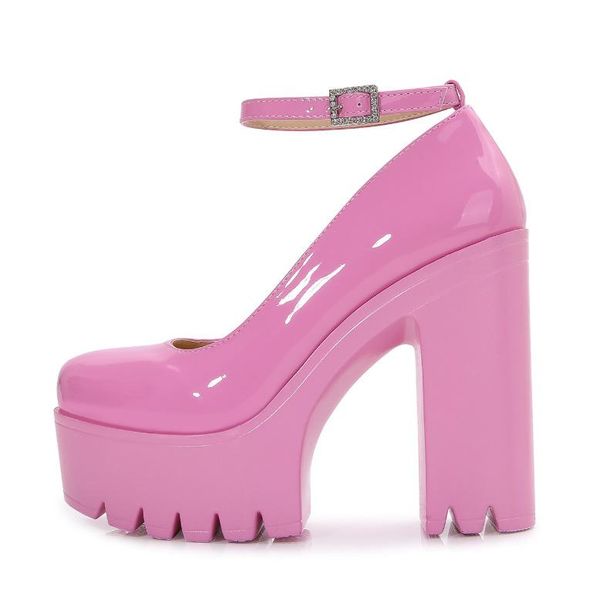 

dress shoes fashion ultra high heel women's europe and america thick buckle heels casual vulcanized banquet clubdress, Black