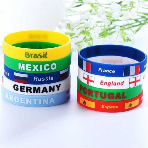 

country flag 2022 qatar world cup soccer flag logo 23cm sport wristband football fans silicone rubber elastic wrist band id bracelet souveni, Red;brown