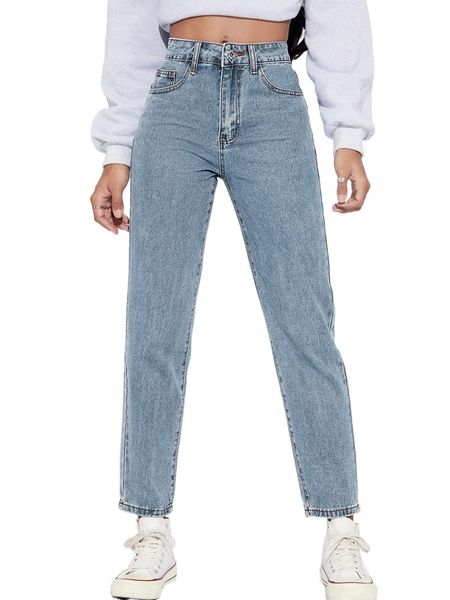 

high waist straight leg jeans i95f#, Blue