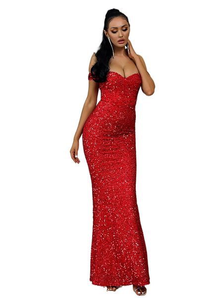 

love&lemonade off shoulder mermaid hem sequin prom dress r0ml#, Black;gray