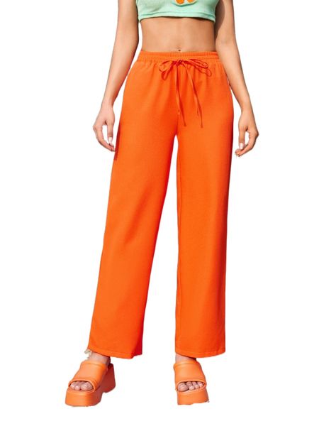

tie waist straight leg pants p7cg#, Black;white