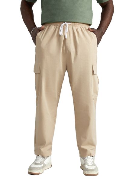 

extended sizes men drawstring waist pocket side pants b7pt#, Black