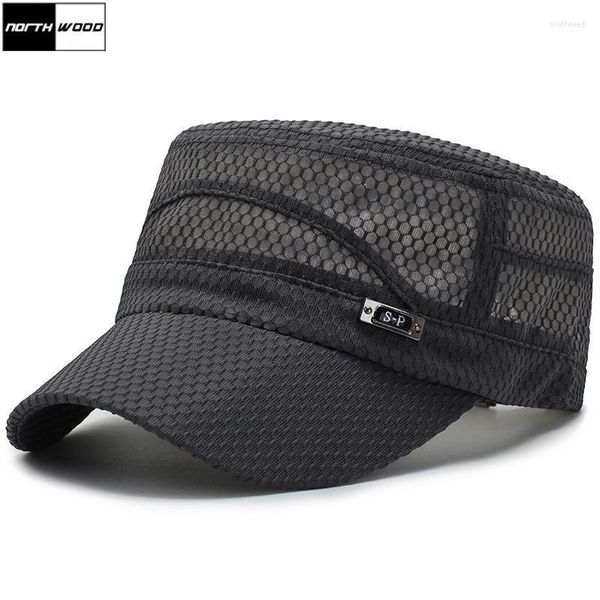 Cappelli a tesa larga NORTHWOOD Cappello estivo da uomo solido Marchio Berretti militari in rete Flat Top Snapback Berretto da baseball regolabile Uomo Camionista traspirante Sc