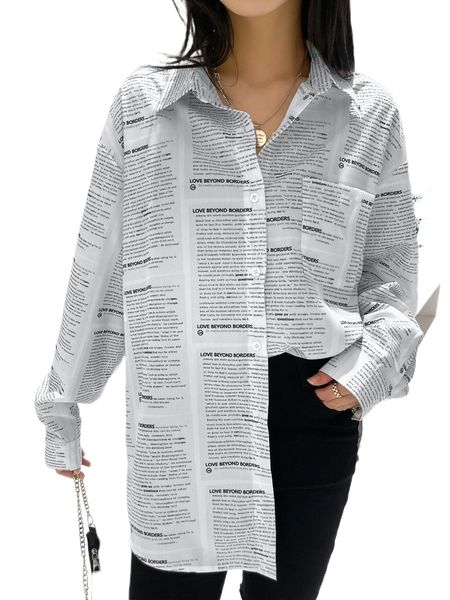 

dazy newspaper print drop shoulder blouse u9qa#, White