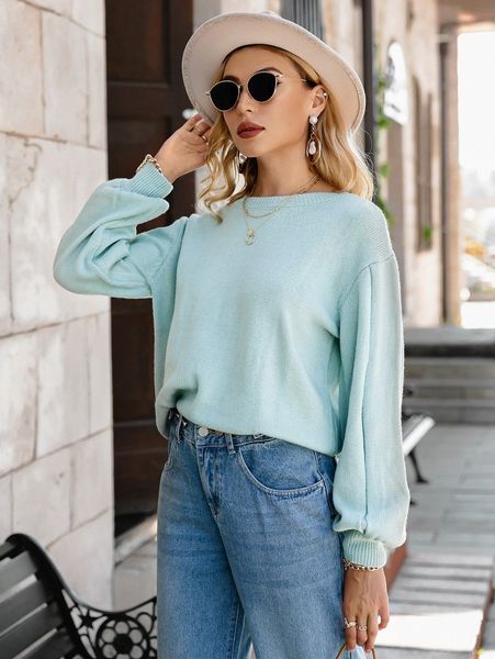 

simplee solid ribbed knit drop shoulder sweater z4kf#, White;black