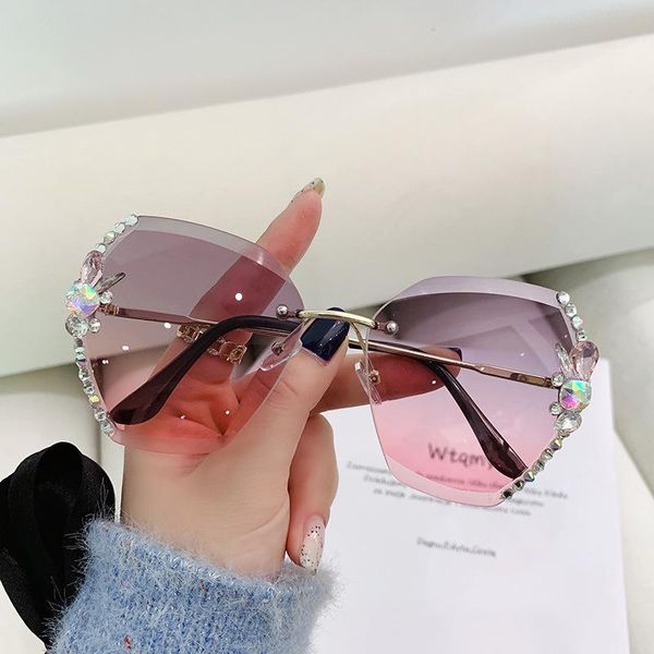 

sunglasses 2022 rimless fashion sun glasses women tide vasos decorativos luxury lunette de soleil femme vintage zonnebril dames, White;black