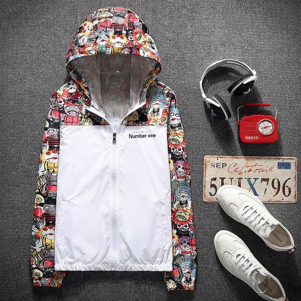 

men's tracksuits designer trend little devil color matching sunscreen clothes spring and summer thin cartoon graffiti windbreaker outdo, Gray