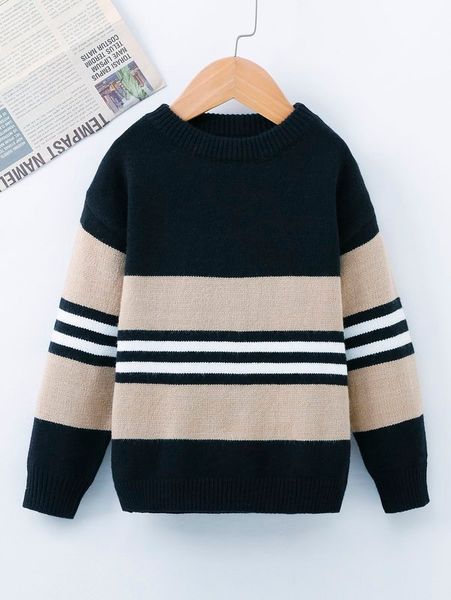 

toddler boys striped pattern colorblock drop shoulder sweater she01, Blue