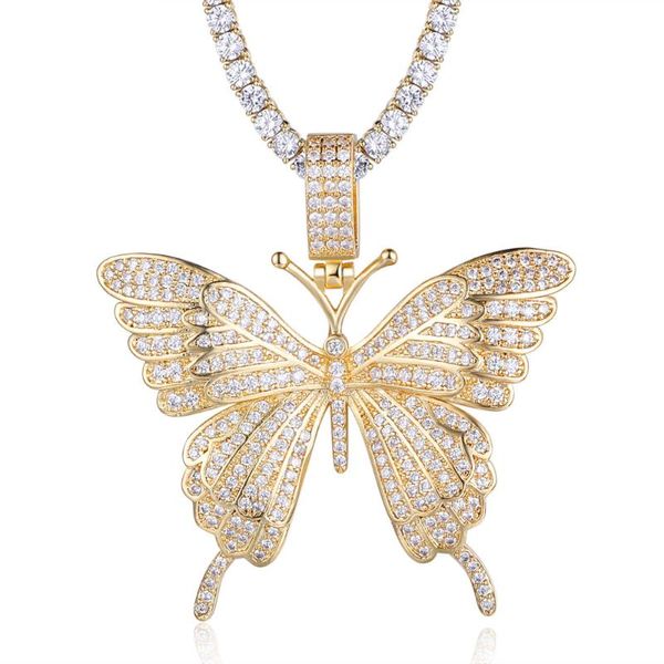 Anhänger Halsketten 100% Micro Zirkon Hip Hop Fabelhafte Schmetterling Halskette Für Männer Schmuck Drop Großhandel Bling BlingPendant