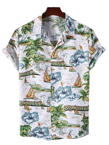 

men random tropical print shirt b23o#, White;black