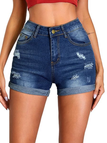

ripped rolled hem denim shorts u4hn#, White;black