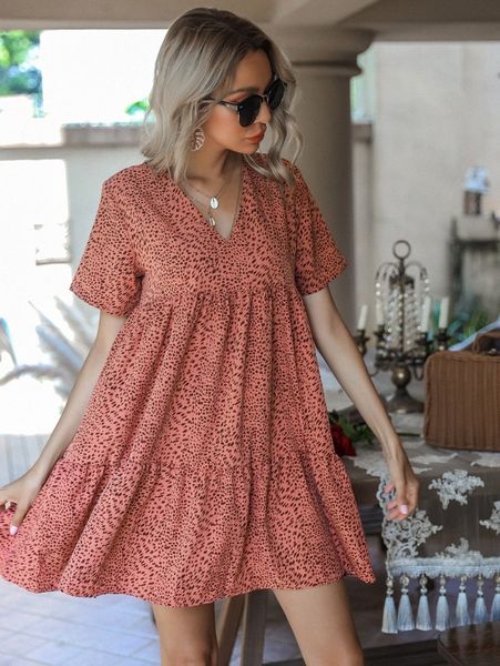 

all over print babydoll dress 474y#, Black;gray