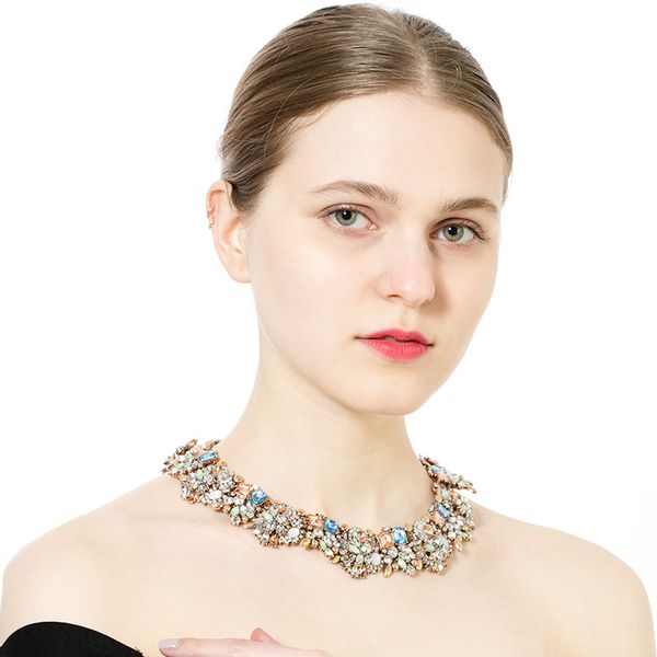 

european and american short necklace women's fashion choker jewelry crystal gem clavicle chain clothing accessories, Golden;silver