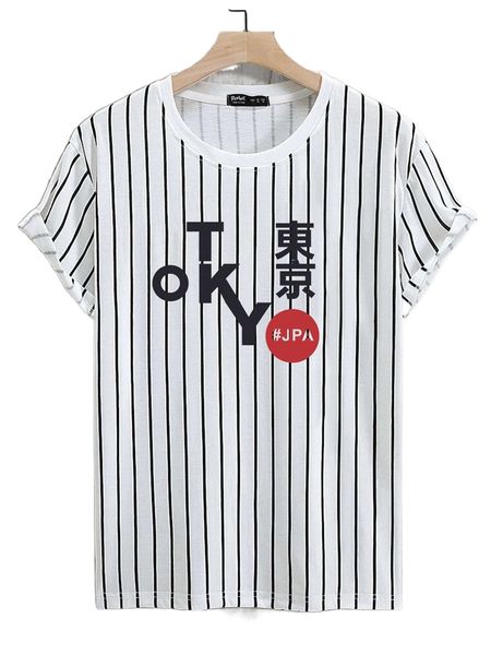 

romwe guys striped letter graphic tee h8ld#, White;black