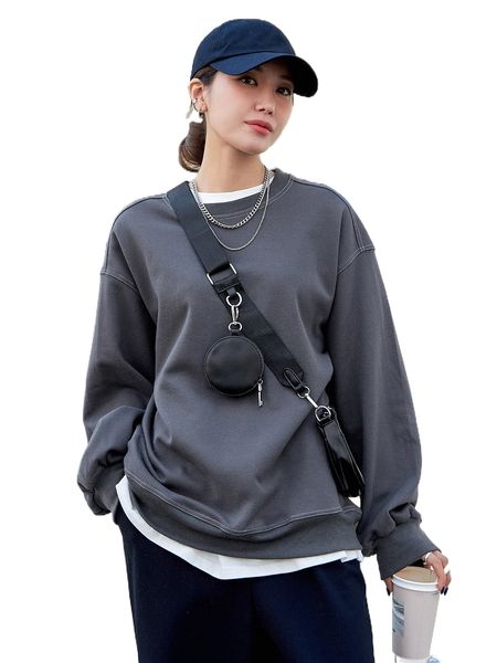 

dazy solid stitching drop shoulder sweatshirt s8gd#, Black