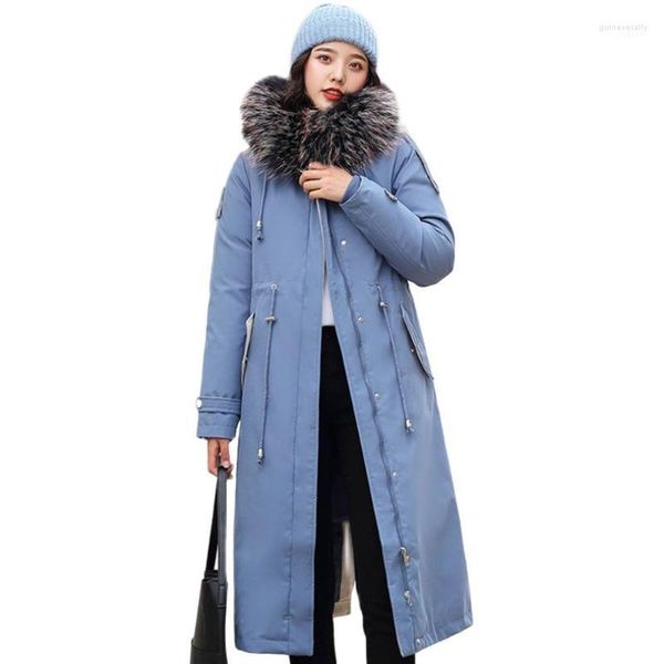 Women's Down Parkas 2022 Womens con cappuccio addensato Cotton Cottle Female Collar Long Purr Giacca invernale per donne in fodera rimovibile Guin22