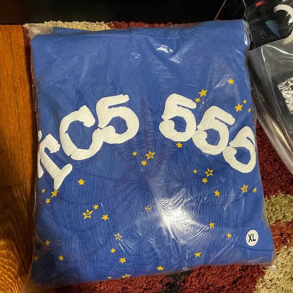 

blue sp5der young thug 555555 spider web sweater foam printing cotton loose men women 1:1 hoodies, Black
