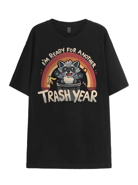 

x techranova drop shoulder cartoon & slogan graphic tee q0op#, White