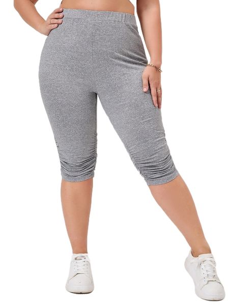 

plus elastic waist stacked leggings t353#, Black