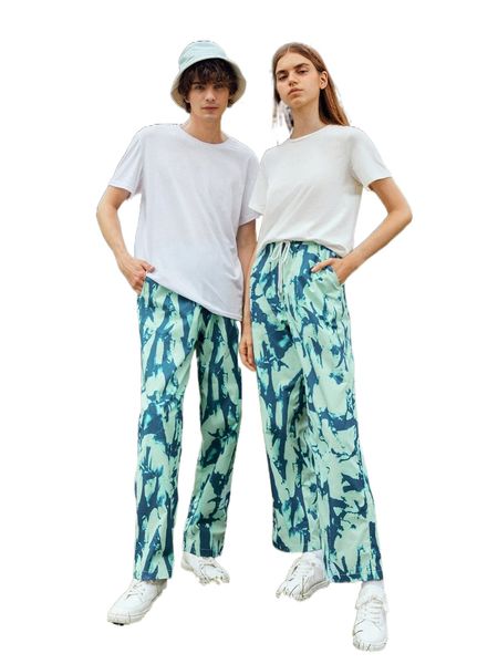 

romwe 1pc tie dye drawstring pants r6d4#, Black