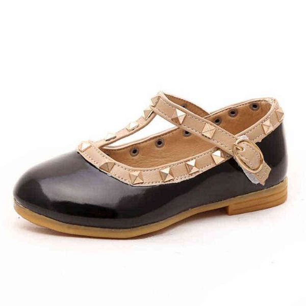 

2022 new kids spring girls brand for baby shoes stud single shoes children nude sandal toddler princess flats party dance shoe g220415, Black;red