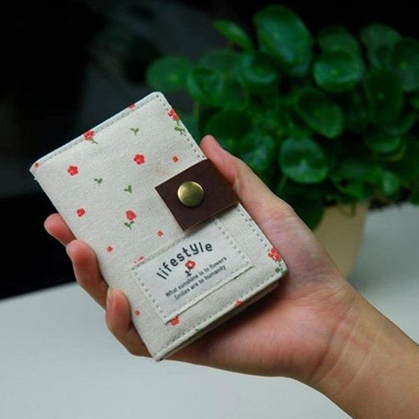 Держатели карт милые женщины бизнес -держатель Case Book Canvas Bank Clip Wallet Holder Print Floral Id Bagcard