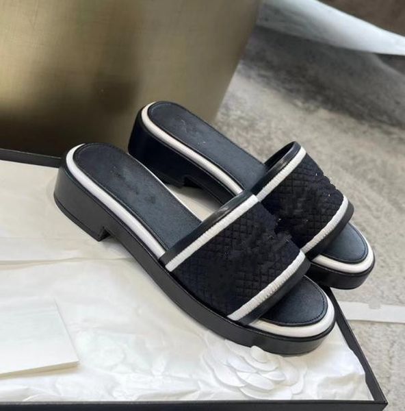 

womens designer slippers for womens luxury mules classic summer sandals beach shoes woman flip flops rubber fashion platform loafers 34-41, Black