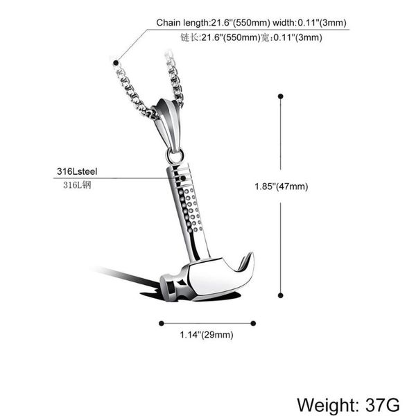 Colares pendentes de aço inoxidável de aço de aço de aço de aço de aço punk martelo legal martelo forte masculino de garoto de jóias