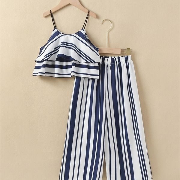 

girls layered hem crop cami & wide leg pants she, White