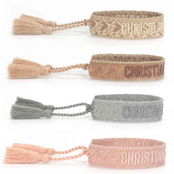 

classic fashion brand bangles bracelets luxury women men handmade signature embroidered woven tassel adjustable bracelet jewelry friendship, Black