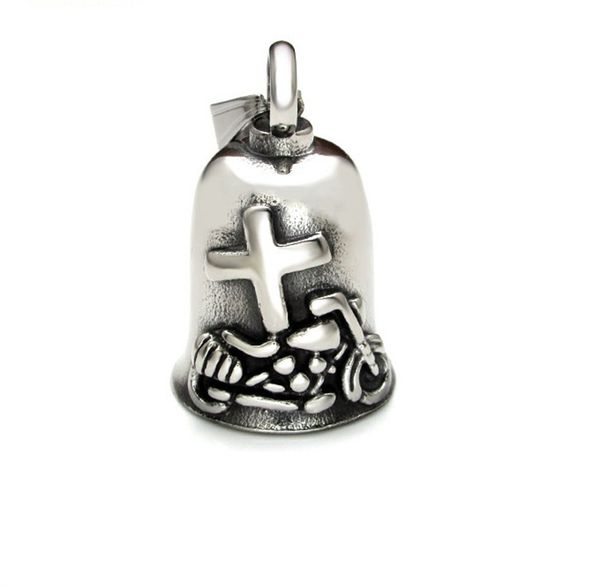 316 Aço inoxidável Cruz Motorcycle Bell Pingents Punk Gothic Men's Bike Club Antique Retrô Silver Fashion High Polished Charms Jóias