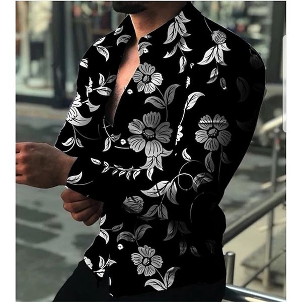 

luxury fashion men shirts oversized casual shirt flowers print long sleeve mens clothes prom cardigan 220813, White;black