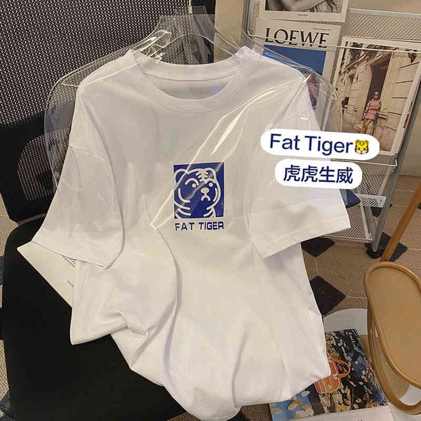

women's t-shirt 2022 cartoon little tiger printed short sleeve t-shirt women's 2022 summer fashion versatile round neck ptrd, White