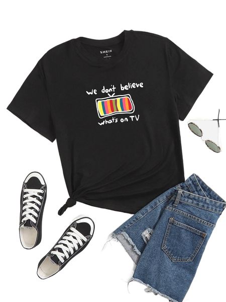 

slogan graphic round neck tee l3r3#, White