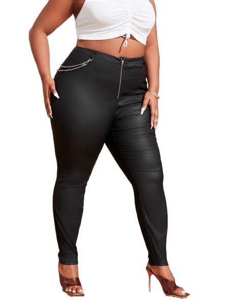 

x niki demar plus zip up chain skinny pants w1xy#, Black