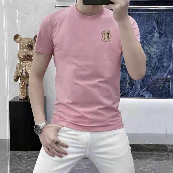 

men's polos summer tide brand white t-shirt men's high-end printed bottom shirt thin round neck short sleeve student cool coat b h, White;black