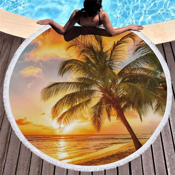 Handtuch Casegrace Seaside Cotton Round Beach Beautiful Landscape Yoga Blanket Soft Sunset Scenery Mikrofaser-BadetuchHandtuch