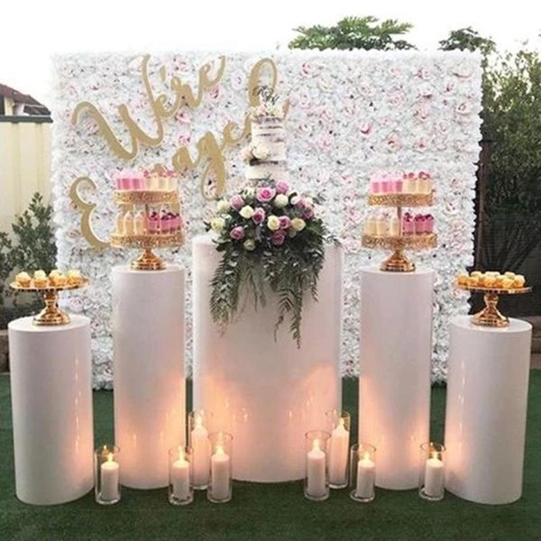 

round 5pcs risers white dessert iron cylinder plinth display pedestal wedding decorations