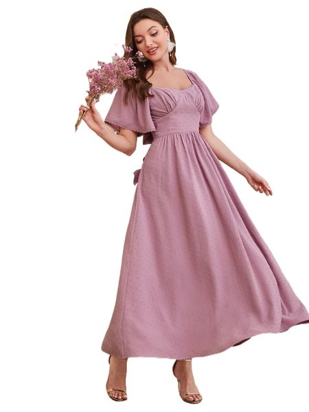 

swiss dot butterfly sleeve tie back dress y61a#, Black;gray