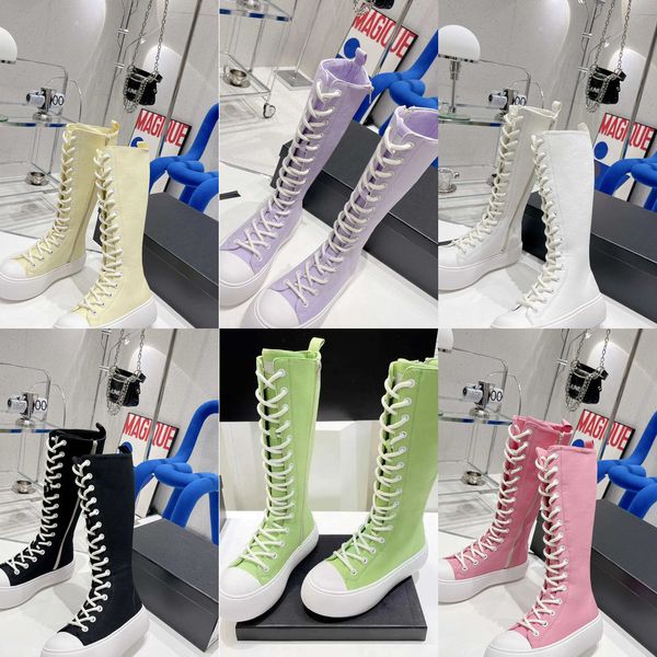 

women canvas shoes luxury trainers platform designer boots lace up sneakers casual height increasing high-black pink green candy color shoes