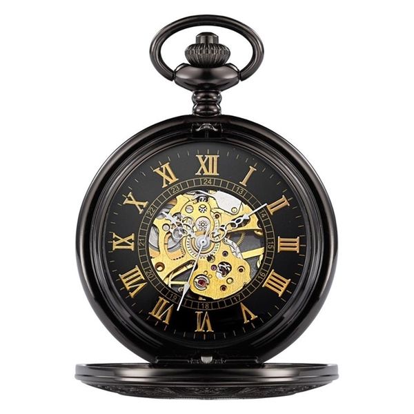 

new brand classic retro men fashion casual vintage mechanical pocket watches hand wind up skeleton clock male fob watches t200502, Slivery;golden