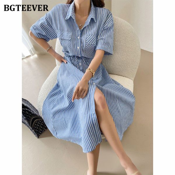 

new summer women striped mid-length dress short sleeve slim waist female a-line shirt dress casual ladies vestidos 2021, Black;gray