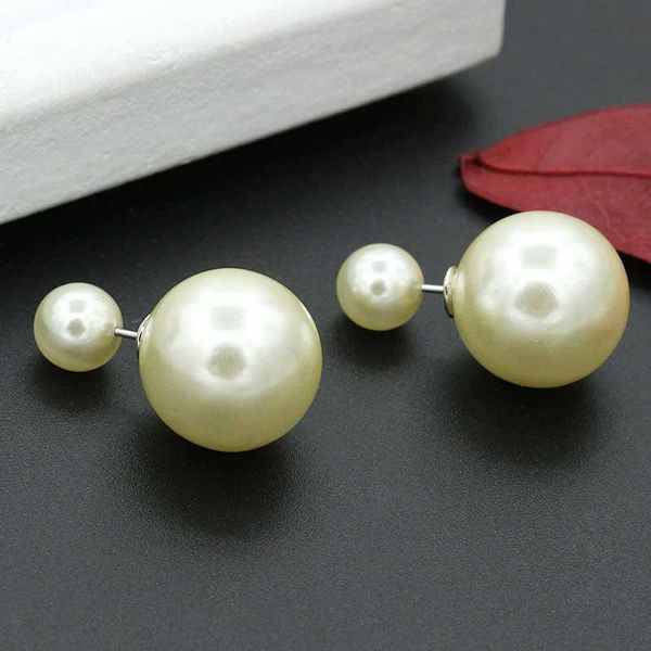 

korean fashion temperament pearl earrings size double-sided pearl earrings female simple earrings female trinkets d3, Golden