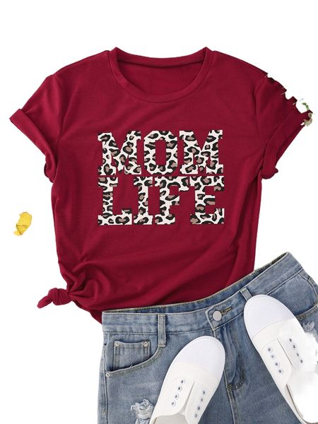 

leopard & letter graphic short sleeve tee m0jf#, White