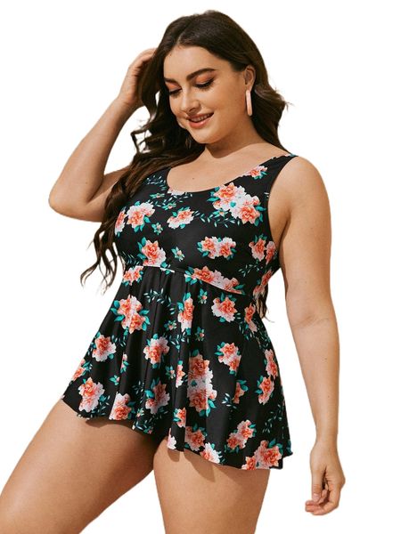 

plus floral print peplum bikini swimsuit t7gs#, White;black