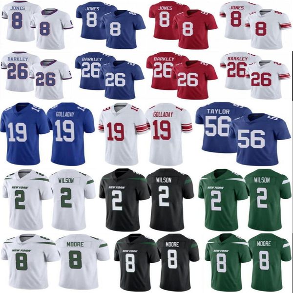 

26 saquon barkley football jersey 8 daniel jones 19 kenny golladay 2 zach wilson 8 elijah moore stiched shirts, Black;red