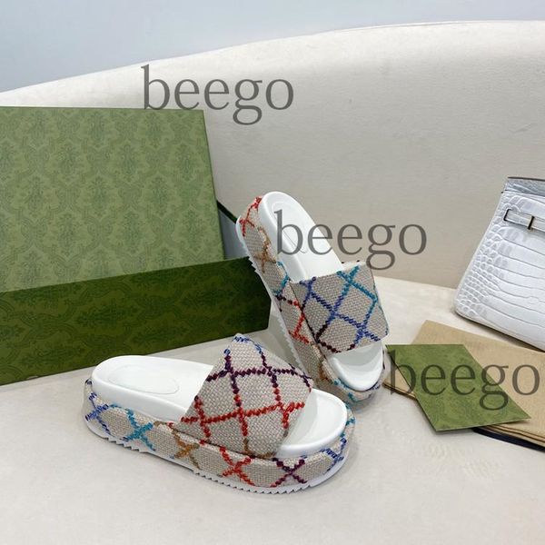

2022 designer luxury women womens for sandal canvas platform slippers real leather slides beige brick red colors beach slipper outdoor party, Black