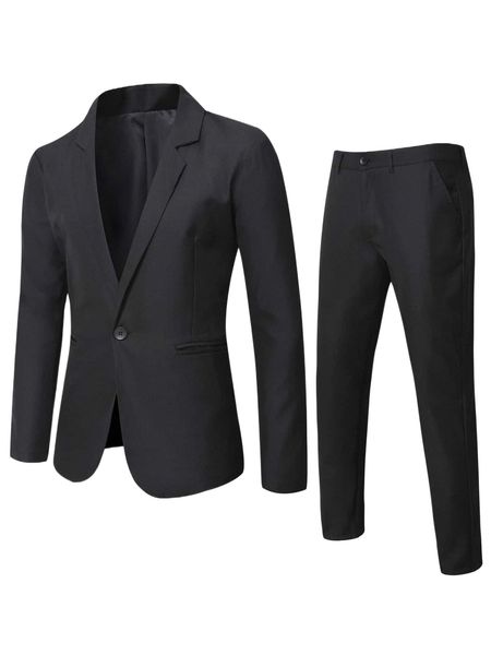

men single button slit back blazer & tailored pants 49hm#, White;black